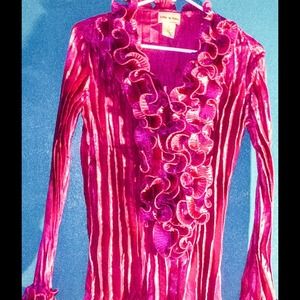 Elegant ruffle front blouse metallic deep pink