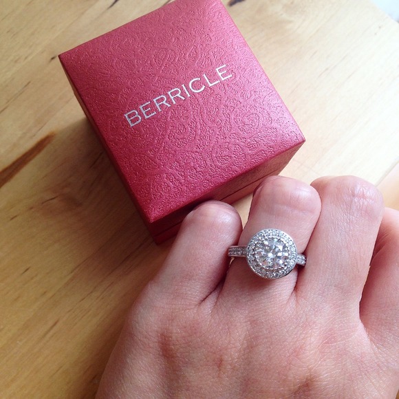 Round Halo Cubic Zirconia CZ Engagement Ring - Picture 2 of 3