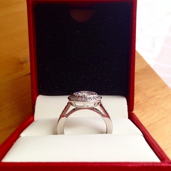 Round Halo Cubic Zirconia CZ Engagement Ring - Picture 3 of 3