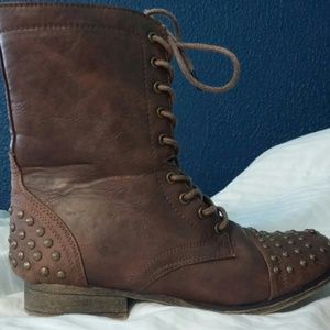 Lace-Up Brown Stud Ankle Boots