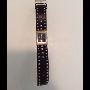 Black leather watch