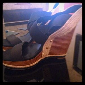 Jessica Simpson wedge sandals in black.
