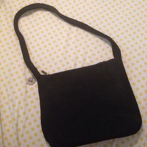 ... Sak black crochet purse The Sak Black Crochet Barrel Shoulder Purse