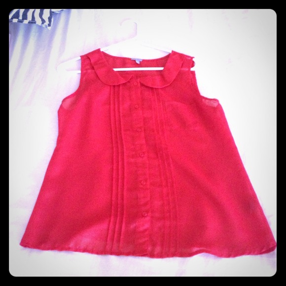 Red vintage, sheer top- button up