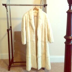 Full length white rabbit fur coat