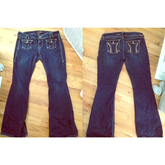 Dark blue bell bottom jeans