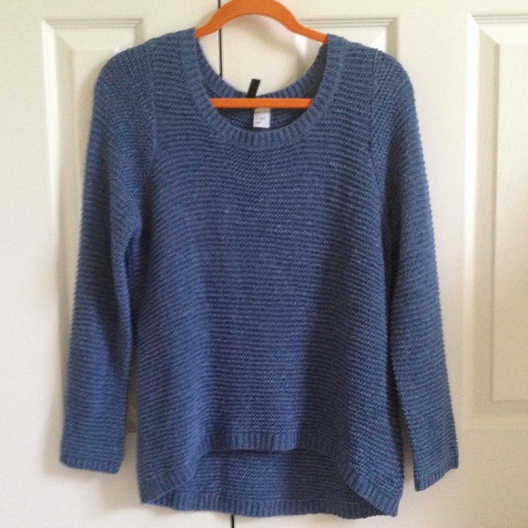 Blue high/low knit pullover sweater