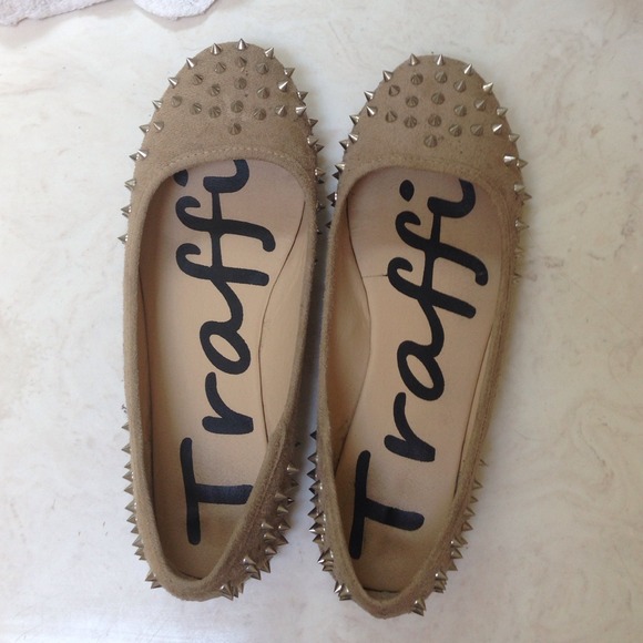 Studded flats; tan
