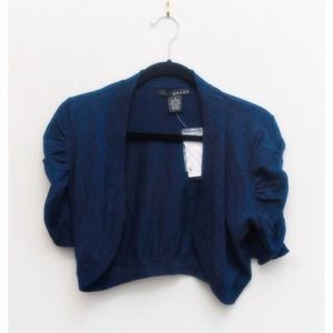 Navy Cropped Sweater Shrug w Scrunched Sleeves