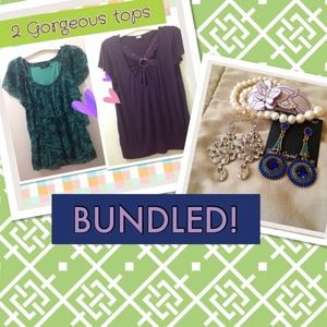 Green and purple top and 2 gorgeous earrings