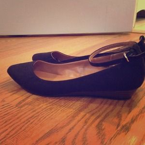 Suede black kitten heel flat with ankle strap- GAP