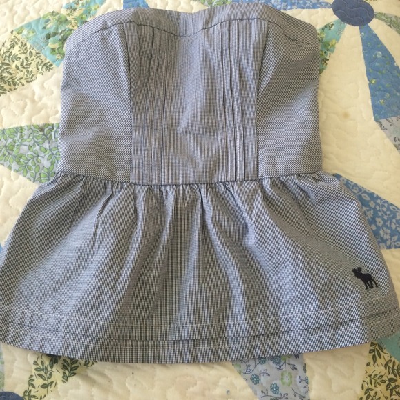 🌻Sweetheart Strapless Navy Blue Striped A&F Top - Picture 3 of 4