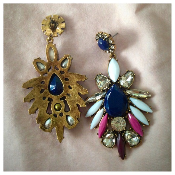 Navy Crystal Stud Drop Statement Earrings - Picture 2 of 4