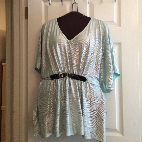 Blue metallic belted top