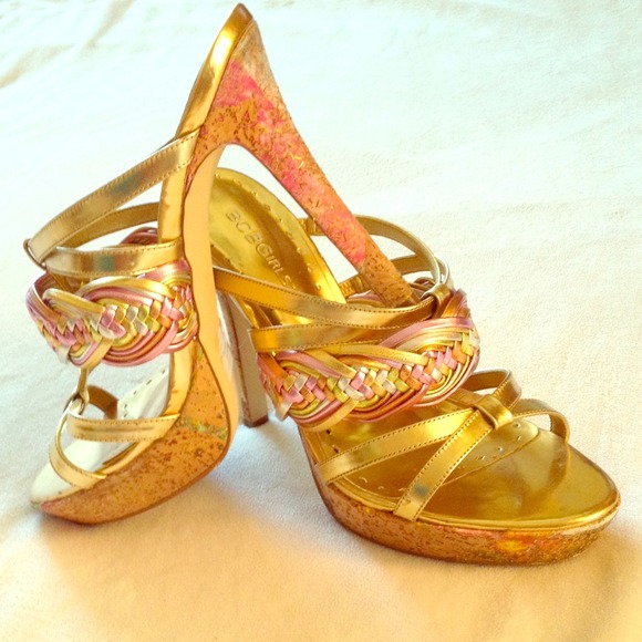 BCBG gold and pink heels