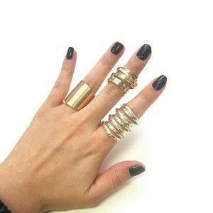 Gold Cuff Midi Ring Set