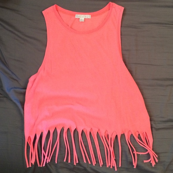 Neon coral fringe tank - brand new!