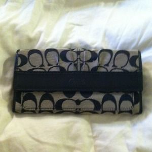 COACH Continental Long Black Logo Canvas Wallet