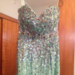 Mint sequin prom dress
