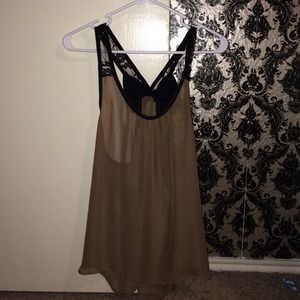 tope brown lace bow tank top