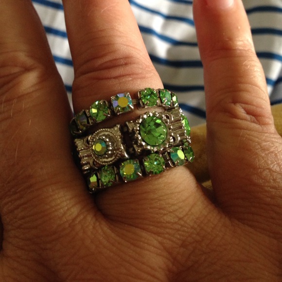 Sparkly green stacking rings plus size