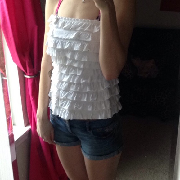 white ruffle tube top