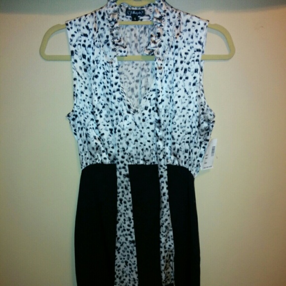 Leopard top black bottom dress. Work outfit
