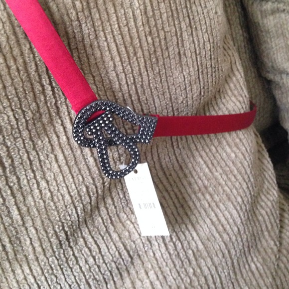 Talbots red belt with gray intertwine.