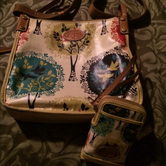 Fossil coated canvas purse and wristlet