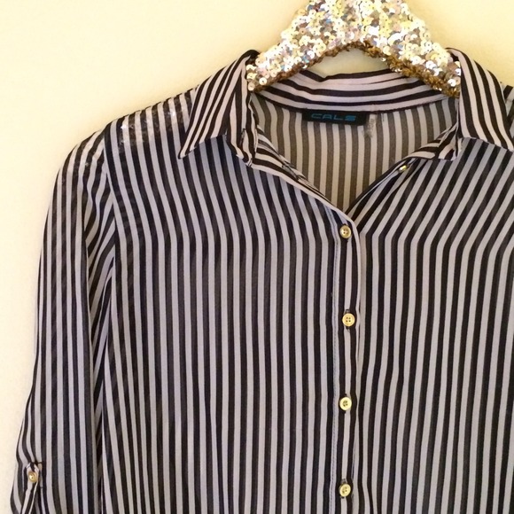 Hi-Low Stripped Sheer Blouse