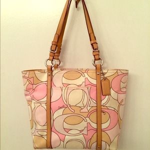 Coach multi print pink tote