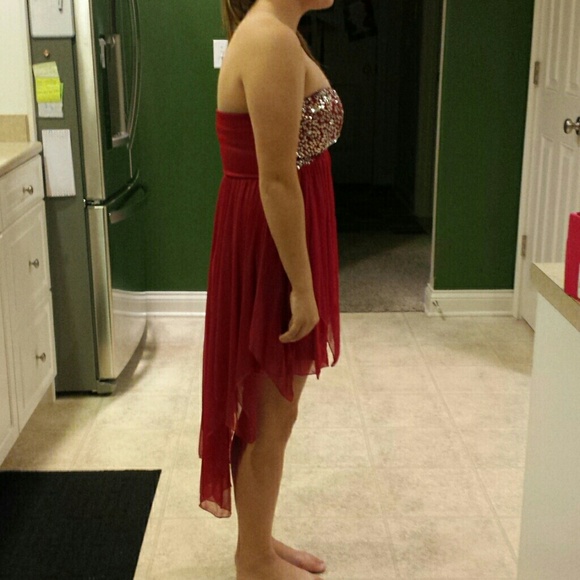Red Bling sweetheart neckline high/low dress. - Picture 2 of 4