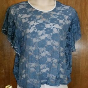 Blue & white floral/lace top