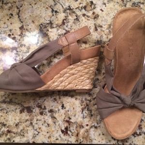 Olive green or army green wedge sandals.