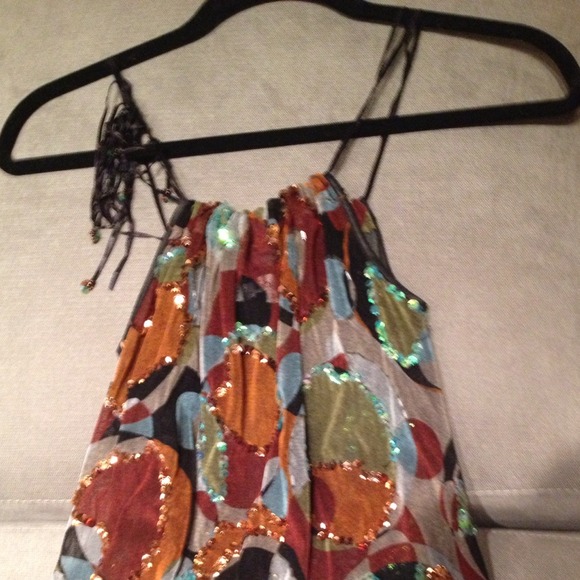 Sequins embilished printed tank