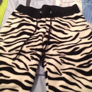 Zebra fuzzy pants and slippers