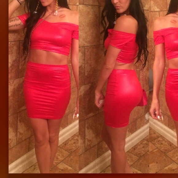 Red off the shoulder 2 piece