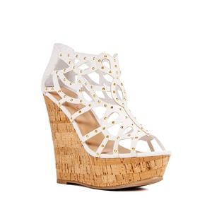 White Caged Wedges with Cork Heel. New!