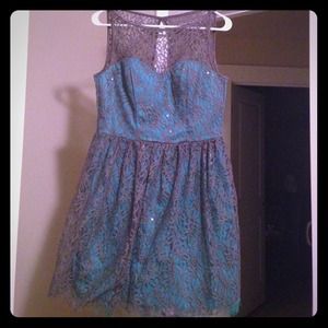 Teal gray laced dress