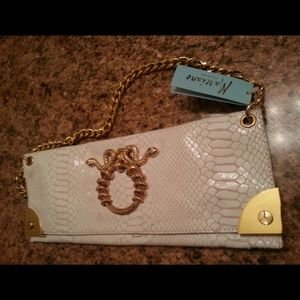 Marciano White Snakeskin and Gold Clutch