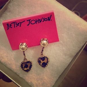 Betsey Johnson Cheetah Print Heart Earrings