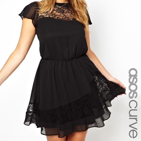 ASOS CURVE Exclusive Dress W/lace neck in BLACK.