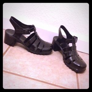 Black Jelly Heeled Sandals