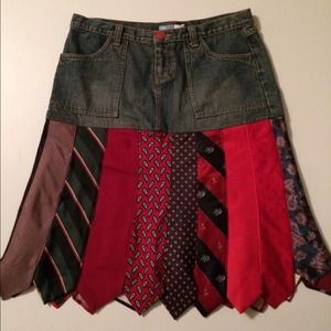 Vintage Tie Denim Jean Skirt ✨Unique✨ Below knee