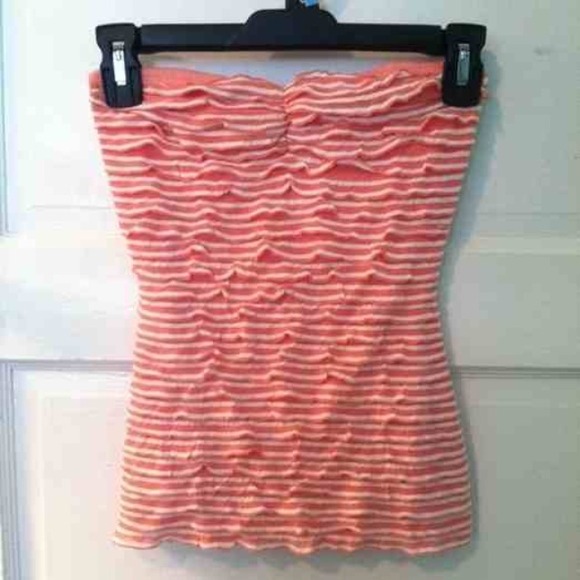 White & pink striped strapless shirt