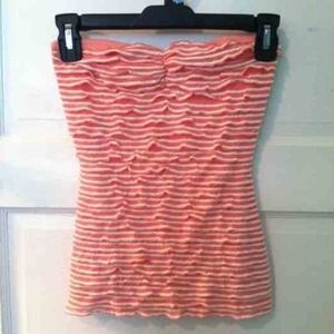 White & pink striped strapless shirt