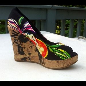 Womens Ed Hardy Coralie Pumps Heels Black Skull