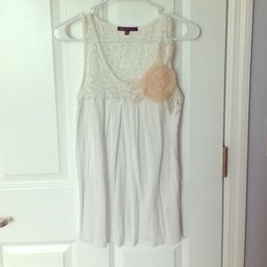 Cream lace top, pink buttonup, and floral bracelet