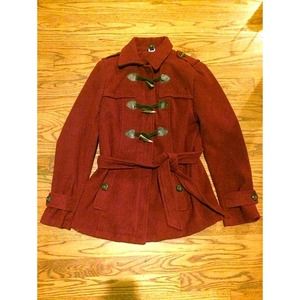 Dark red trench coat