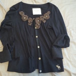Navy Abercrombie and Fitch Flower Cardigan